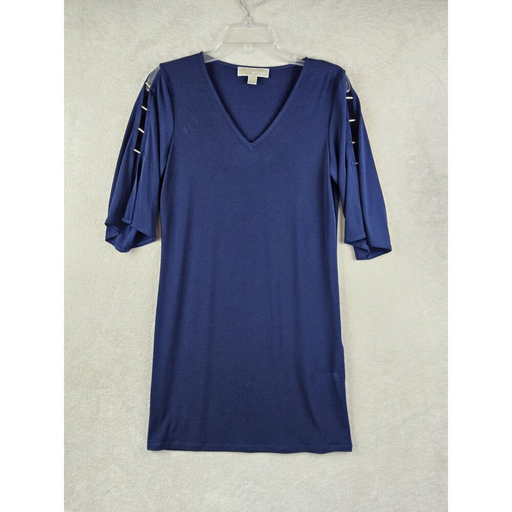 Michael Kors MK Women’s Open Sleeve V Neck Shift Navy Dress Size XS